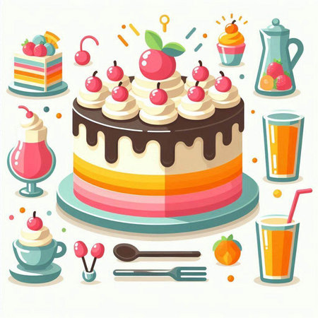 Cake vector illustration in flat style isolated on white background. Vector illustration.のイラスト素材