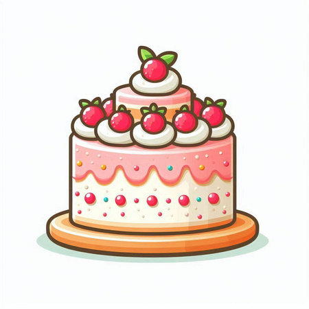 Cake with berries on a white background. Vector illustration in cartoon style.のイラスト素材