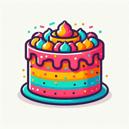 Birthday cake with colorful icing and sprinkles. Vector illustration.のイラスト素材