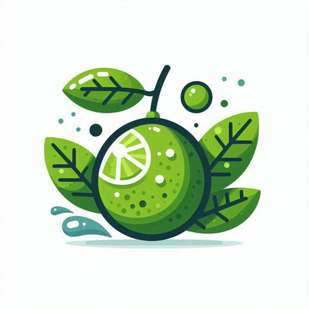 Lime fruit icon with leaves isolated on white background. Vector illustration.のイラスト素材