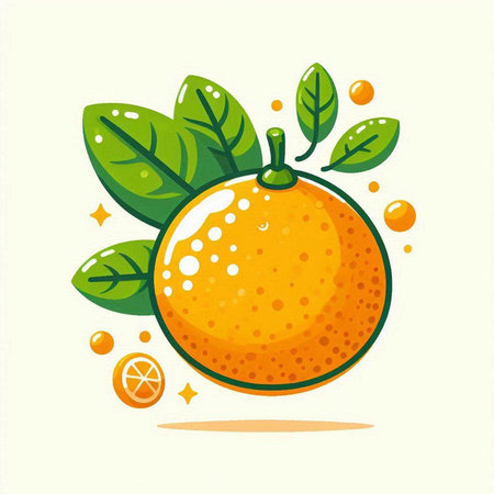 Orange fruit with green leaves on a white background. Vector illustration.のイラスト素材