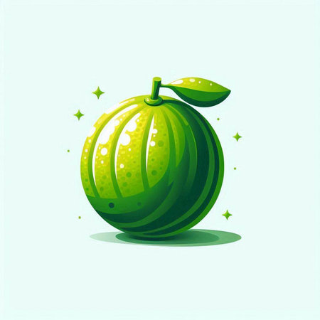 Watermelon vector illustration. Fresh watermelon with green leaves isolated on white background.のイラスト素材