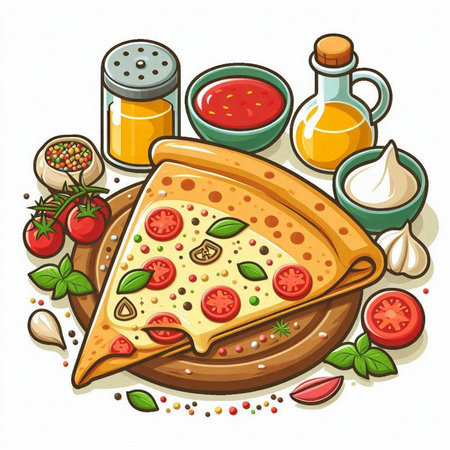 Pizza and ingredients on white background. Vector illustration for your designのイラスト素材