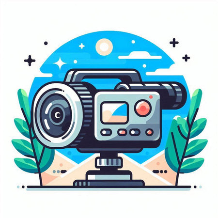 Videogame camera flat vector illustration. Video camera icon.のイラスト素材