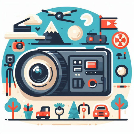 Camera in flat style. Vector illustration for web and mobile design.のイラスト素材