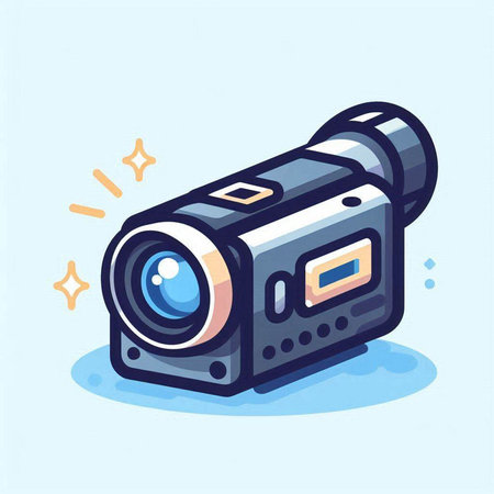 Vector illustration of a digital camera on a blue background. Flat style.のイラスト素材