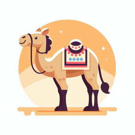 Camel in knitted clothes. Vector illustration in flat style.のイラスト素材