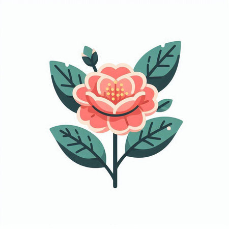 Cute flower with green leaves on white background. Vector illustration.のイラスト素材