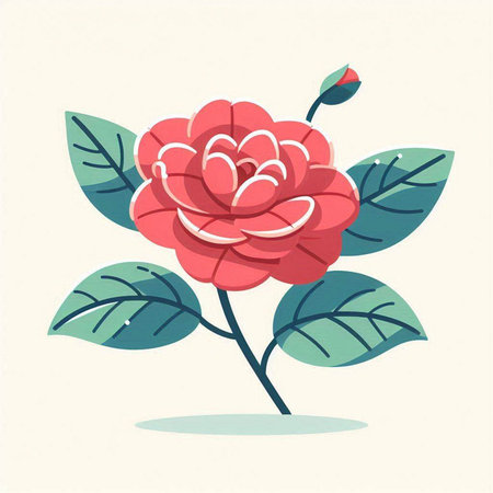 Camellia flower with leaves. Hand drawn vector illustration.のイラスト素材