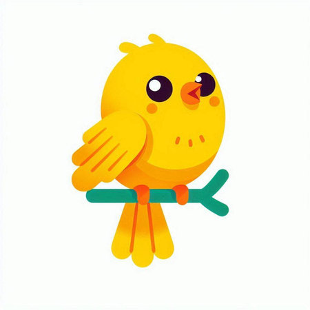 Cute yellow bird isolated on white background. Vector cartoon illustration.のイラスト素材