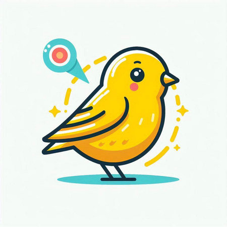 Cute yellow bird on white background. Vector illustration in cartoon style.のイラスト素材