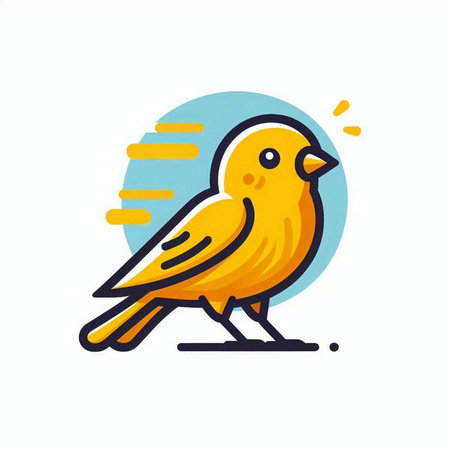 Cute yellow bird on white background. Vector illustration in flat style.のイラスト素材