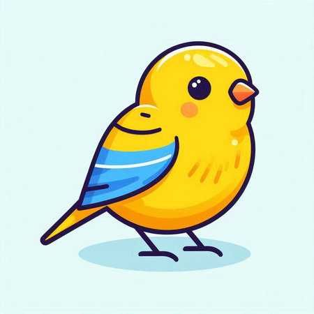 cute little yellow bird on blue background, vector illustration in cartoon styleのイラスト素材