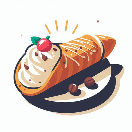 Sweet roll with cream and cherry. Vector illustration in cartoon style.のイラスト素材
