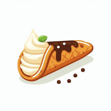 Chocolate waffle with whipped cream and mint. Vector illustration.のイラスト素材