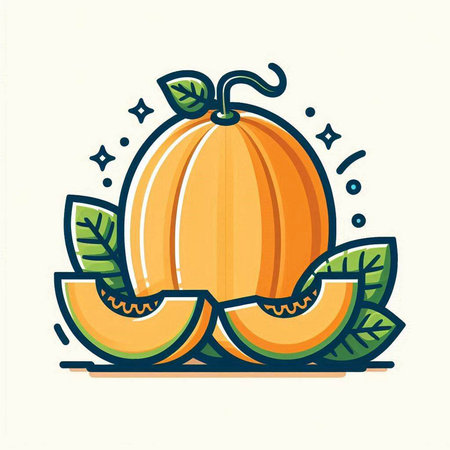 Pumpkin and melon slices with leaves. Vector illustration.のイラスト素材