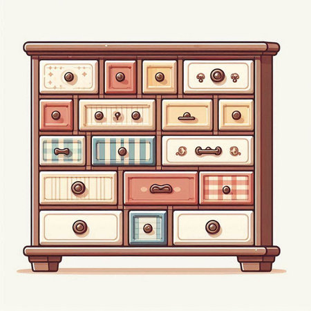 Wooden chest of drawers. Vector illustration in retro style.のイラスト素材