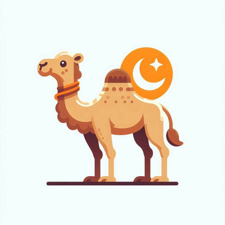 Camel vector illustration. Cute camel with moon and crescent.のイラスト素材