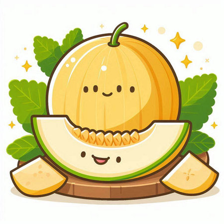Illustration of a Cute Smiling Melon Fruit Mascotのイラスト素材
