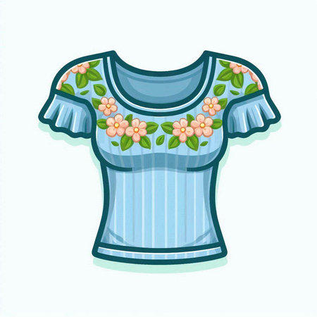 Illustration of a T-shirt with flowers on a white backgroundのイラスト素材