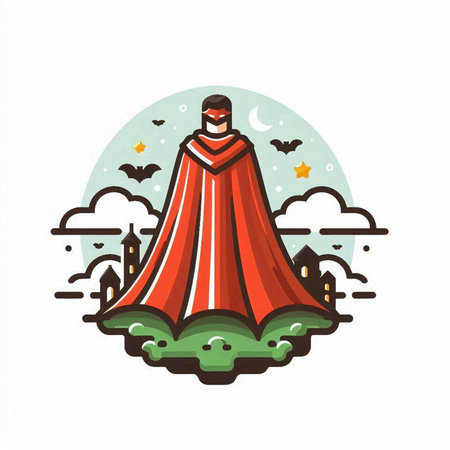 Halloween vector illustration. Cute cartoon character in a red cloak.のイラスト素材