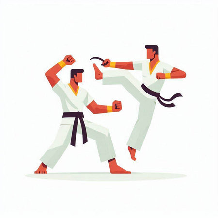 Martial arts training. Two karate fighters. Vector illustration.のイラスト素材