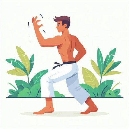Man practicing thai chi in the park, flat vector illustration.のイラスト素材