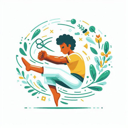 Cartoon illustration of a young man doing yoga. Vector illustration.のイラスト素材