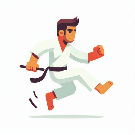 Running man with karate kata. Vector illustration in cartoon styleのイラスト素材