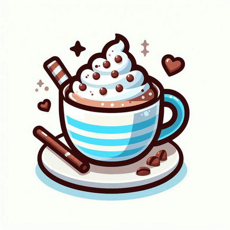 Coffee cup with whipped cream and sprinkles. Vector illustration.のイラスト素材