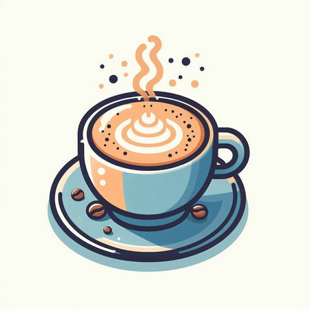 Coffee cup with foam and coffee beans. Vector illustration.のイラスト素材