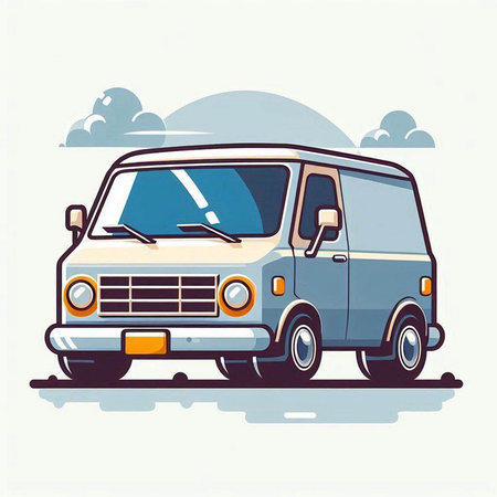 Retro van on the road, vector illustration, eps10のイラスト素材