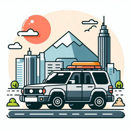 Vector illustration of an off-road vehicle on the background of the city.のイラスト素材