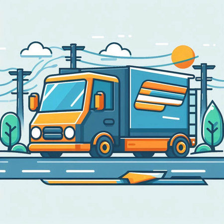 Delivery truck on the road. Vector illustration in flat design style.のイラスト素材