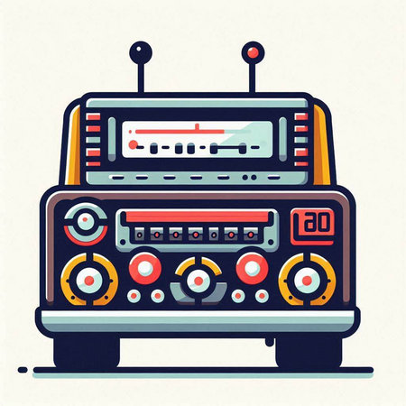 Retro radio. Vector illustration in flat style. Isolated on white background.のイラスト素材