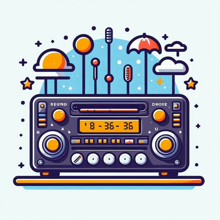 Retro radio. Vector illustration in flat line style. Vector illustration.のイラスト素材