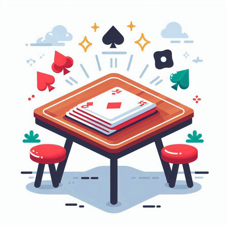 Poker table with playing cards. Vector illustration in flat style.のイラスト素材