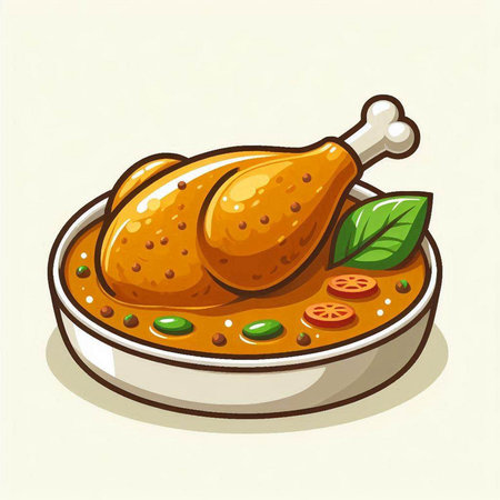 Illustration of a chicken in curry sauce on a white background.のイラスト素材