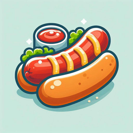 Sausage and ketchup icon. Vector illustration in cartoon styleのイラスト素材