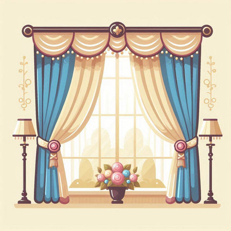 Curtains in the interior of the room. Vector illustration.のイラスト素材