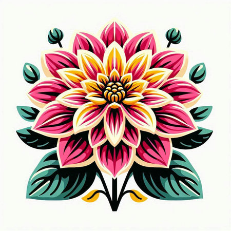 Vector illustration of a stylized dahlia flower on a white backgroundのイラスト素材