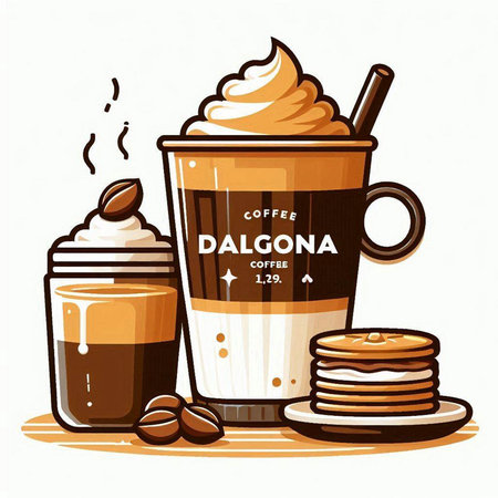 Coffee cup with whipped cream and cookies. Vector illustration.のイラスト素材