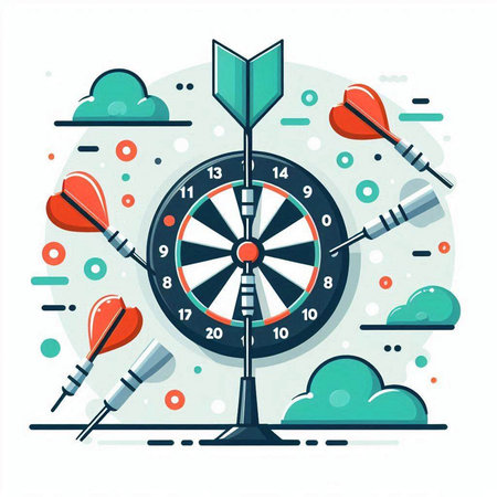 Darts target, dartboard with arrows, flat vector illustration.のイラスト素材