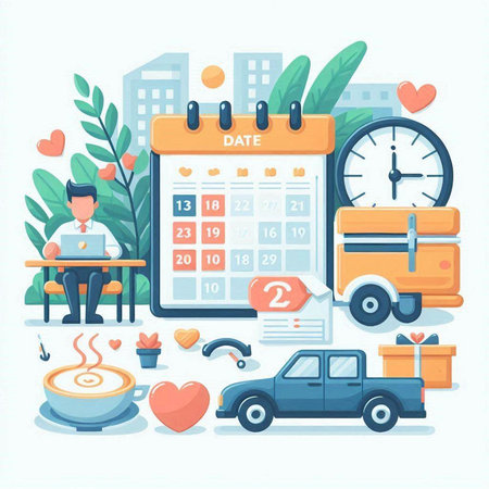 Flat design modern vector illustration concept of business planning, time management, deadline, schedule, time management, planning, and planning.のイラスト素材