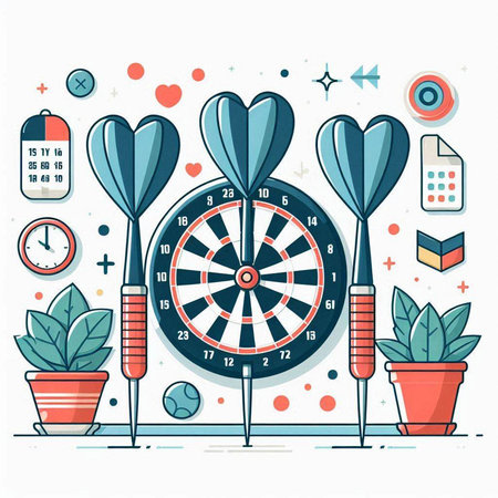 Darts target with dartboard. Vector illustration in flat style.のイラスト素材