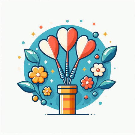 Colorful vector illustration with flowers and balloons. Flat style design.のイラスト素材