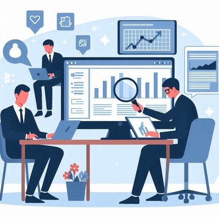Businessmen working in office. Flat vector illustration. Business concept.のイラスト素材