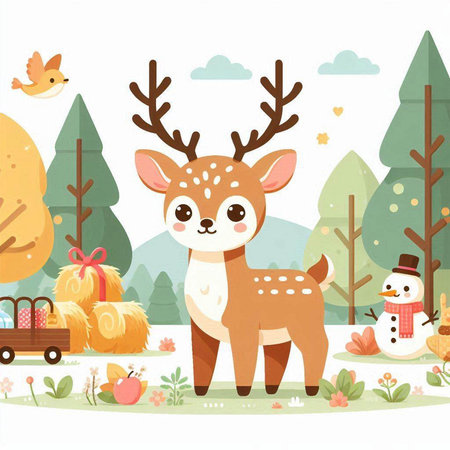 Cute cartoon deer in the forest. Vector illustration for your designのイラスト素材