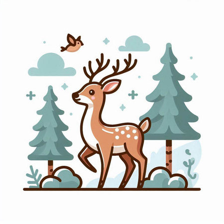 Cute cartoon deer in the forest. Vector illustration for your designのイラスト素材