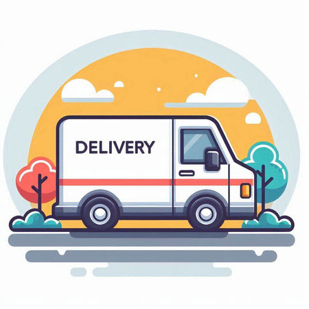 Delivery van in flat style. Vector illustration of a delivery truck.のイラスト素材